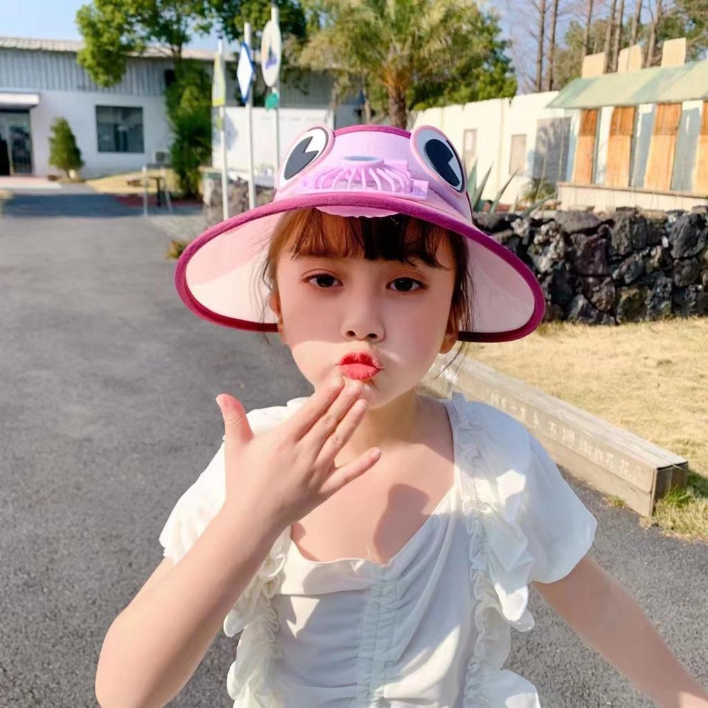 Новая летняя детская шляпа от солнца Перезаряжаемый детский вентилятор Лягушка Большая широкая поля Защита от солнца и дышащая Модная шляпа-цилиндр