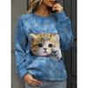 Women's Sweatshirt Polyester Cat Street Dailywear Print Casual Crew Neck Long Sleeve Micro-elastic Fall Winter