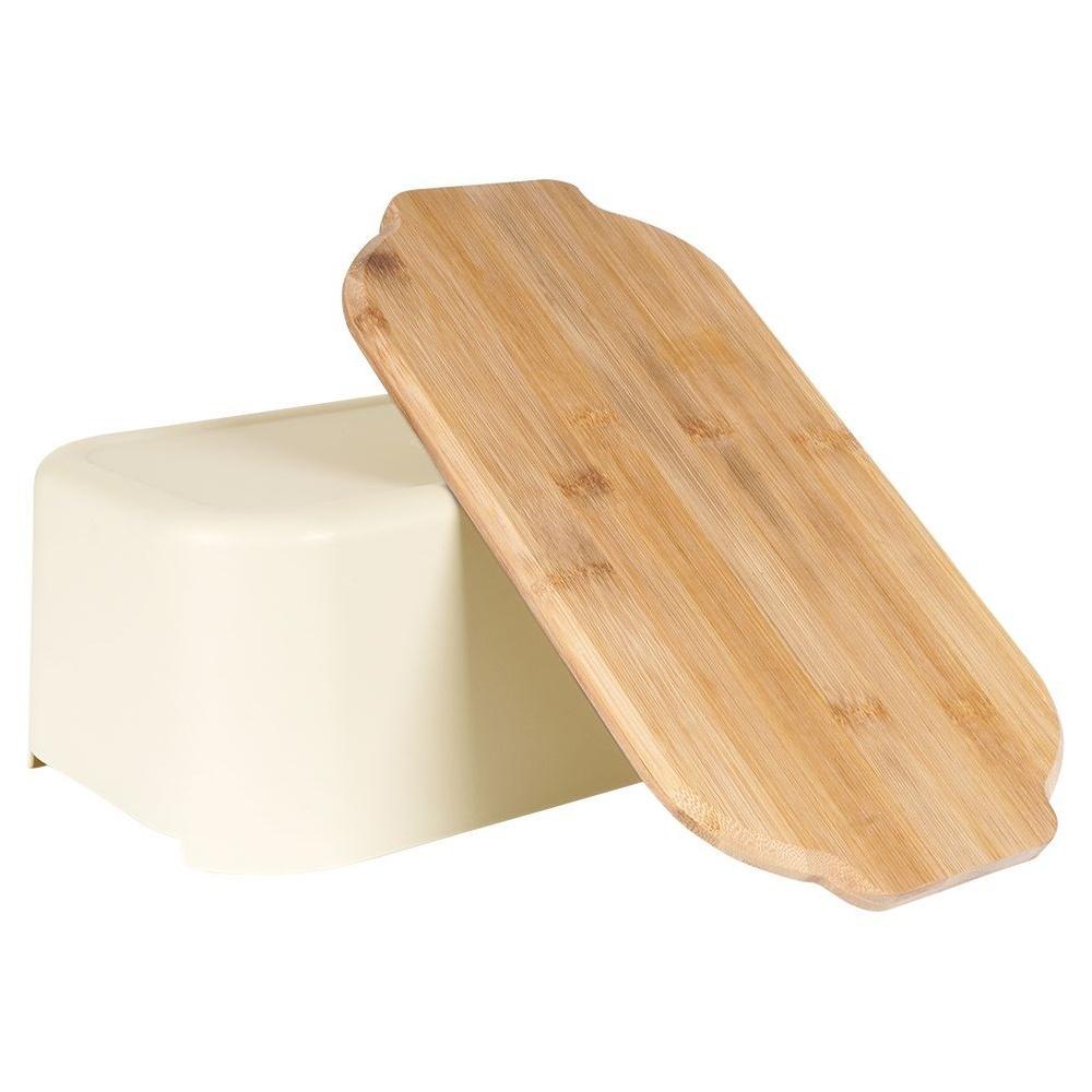 Cream bread box with bamboo board 33x18.5x12 cm