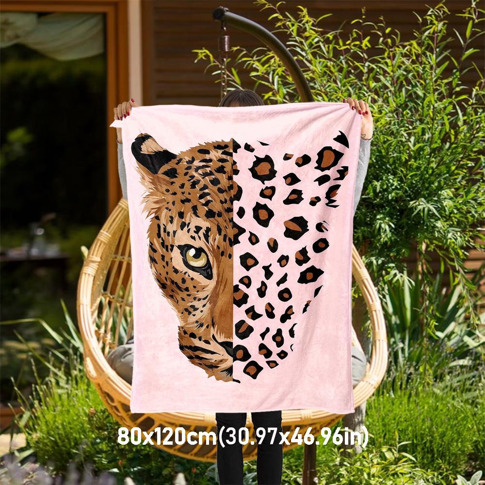 1pc Leopard Print Outdoor Flannel Blanket Soft Warm All-Season Throw for Sofa Bed Car Camping Office, Cozy Gift Idea1314S