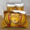 Gold Buddha Duvet Cover Set, Asian Religions Culture Bedding Set, Buddhist Themed Duvet Cover For Buddhist Believer