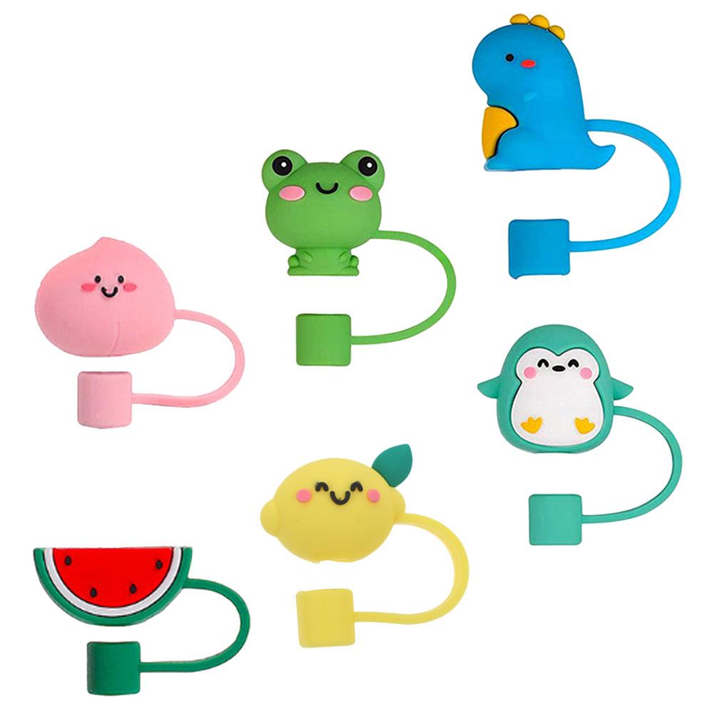 6 Pcs Straw Cap Silicone Covers Strawberry Caps Silica Gel Tip Topper Drinking Straws