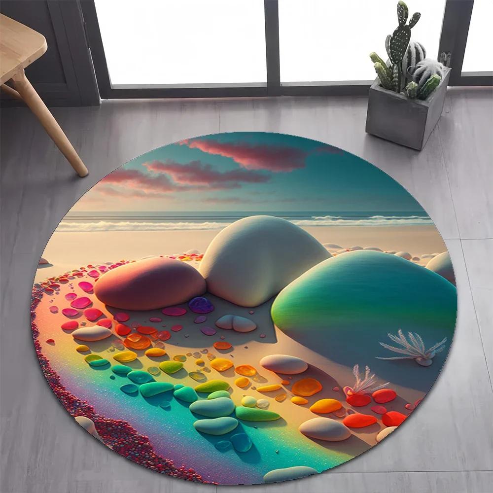 Colorful Pebble Rainbow Road Beach Stone 26 Style New Round Carpet Rug for Bedroom Living Room Decoration,pet Decor Floor Mat