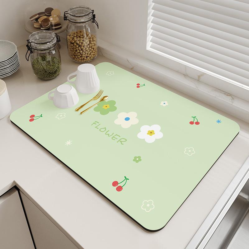 Натуральный свежий стиль Диатомитовая сушильная подставка Супервпитывающая подкладка на столешницу для кухонной раковины Сушка посуды Кофемашина Простой декор