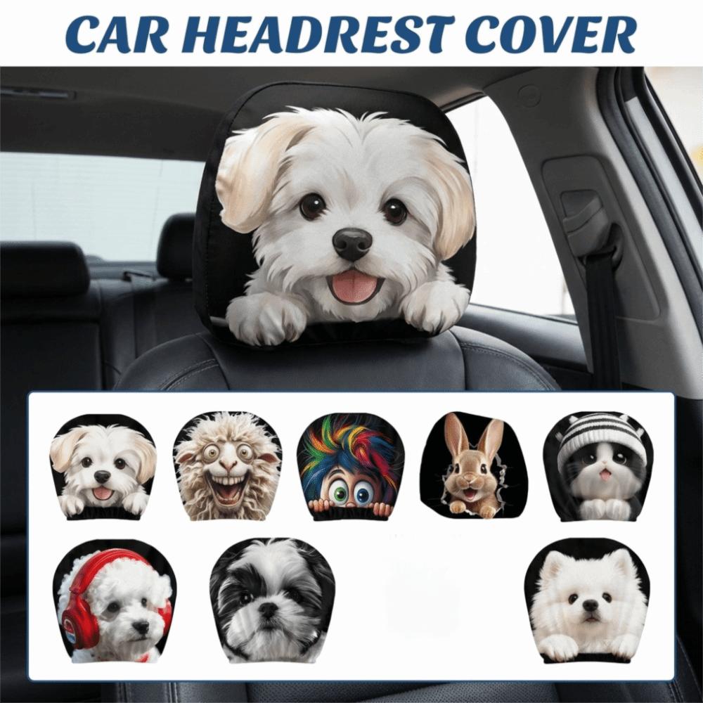 2PCS Cartoon Seat Headrest Protectors Elastic Auto Interior Decoration Cover Gift for Car Lover