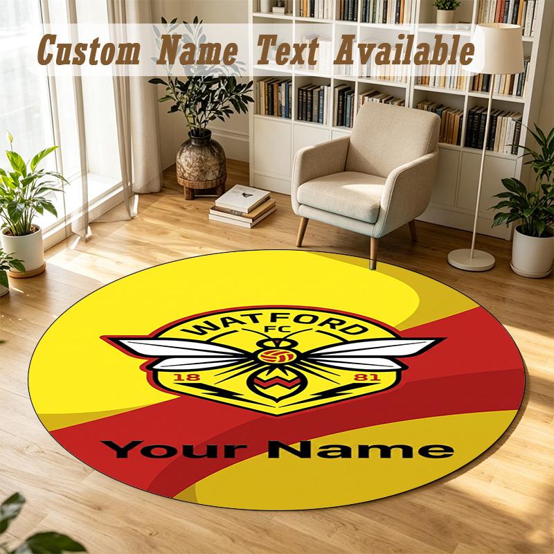 Round Rug Custom NameWatford FC Pattern Non Slip Carpet Home Floor Decor