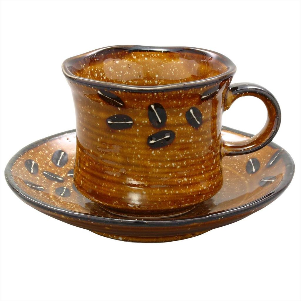 Кофейная пара Ichikyu Mino-yaki - Дизайн 'Кофейные зерна', цвет коричневый (Сделано в Японии, 502-16)