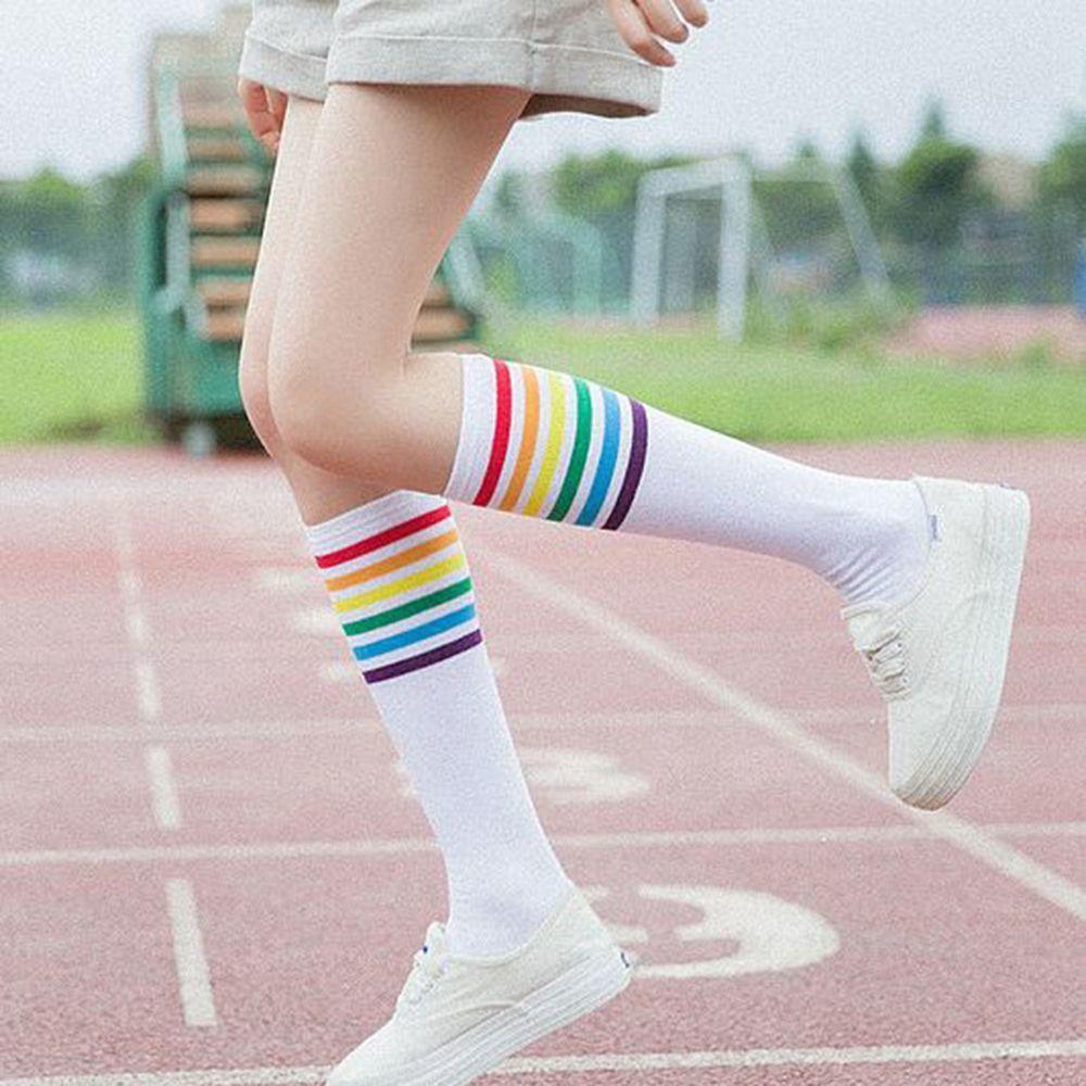 Soft Knee Over Thigh High Football Socks Long Hosiery Stocking Rainbow Stripe
