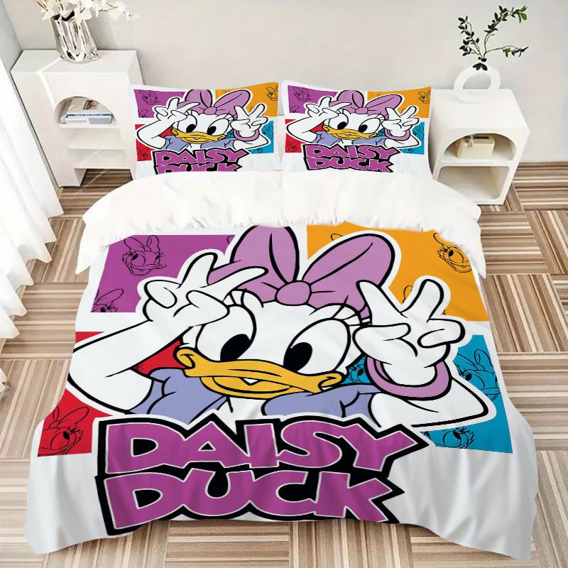 3pcs Daisy Duck Printed Quilt Set - Soft and Comfortable Quilt Cover for Bedroom, Guest Room and Dormitory Decorative Bedding Set 1 Duvet Cover +