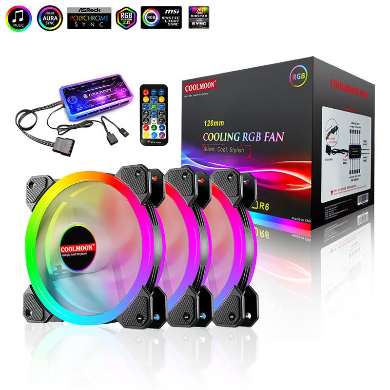 COOLMOON Radiance RGB 12см Светодиодный вентилятор охлаждения с двойным отверстием для настольных компьютеров