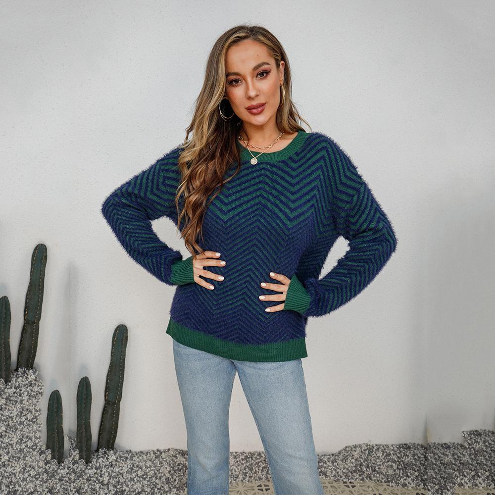 Свитер Трикотаж Осень Зима Круглый вырез Пуловер Длинный рукав Женский свитер Удобная женская одежда