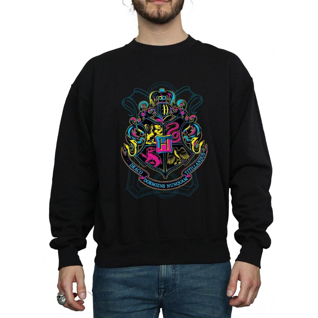 Harry Potter Mens Neon Hogwarts Crest Sweatshirt