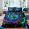 Psychedelic Swirl Duvet Cover Set For Kids Adults Fractal Art Comforter Cover Girls Abstract Artwork Circle Floral Bedding Set