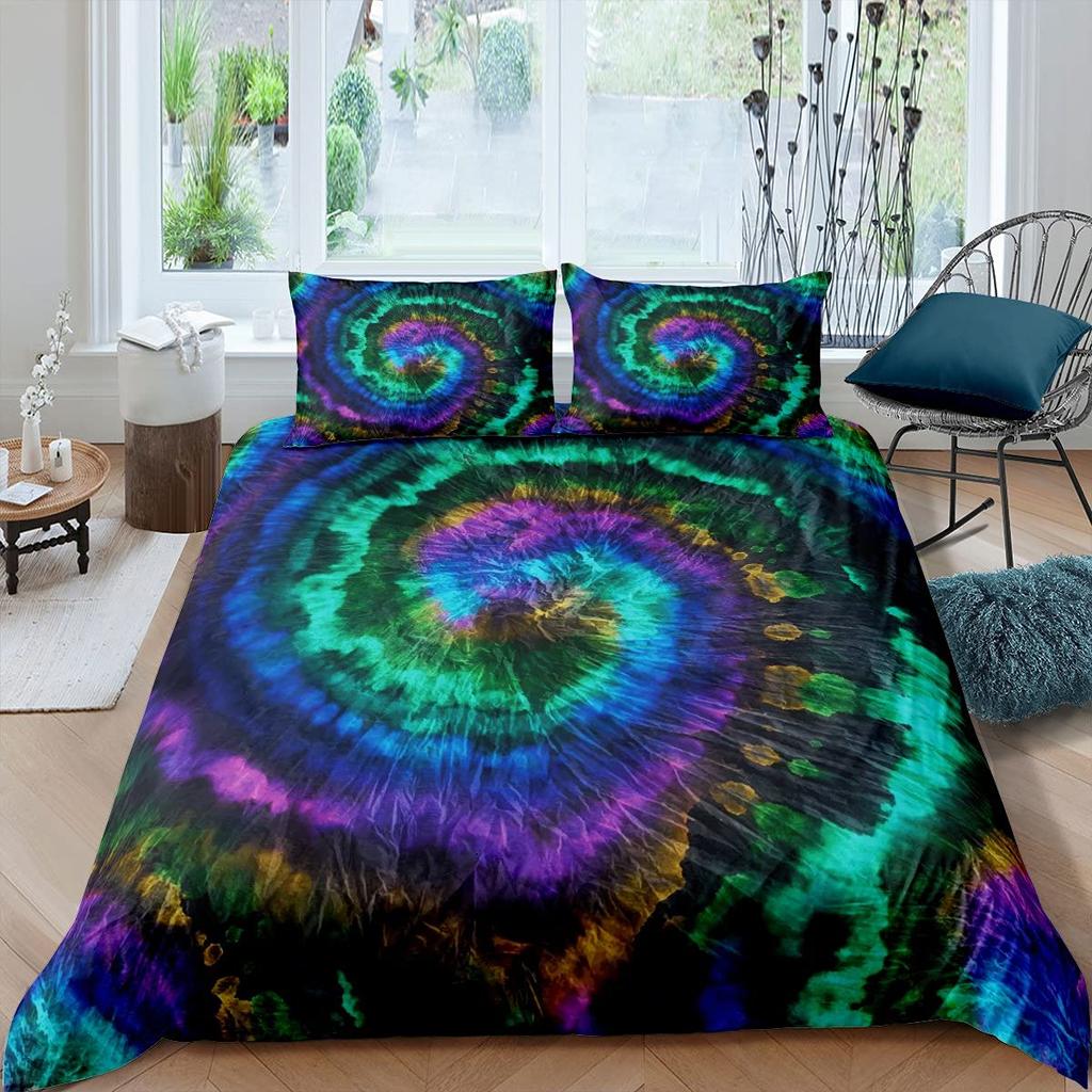 Psychedelic Swirl Duvet Cover Set For Kids Adults Fractal Art Comforter Cover Girls Abstract Artwork Circle Floral Bedding Set