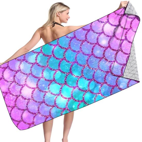 Bright Colors Mermaid Pattern Strong Water Absorption Beach Towel Swimming Sport Oversized Bath Blanket Beach Accessories