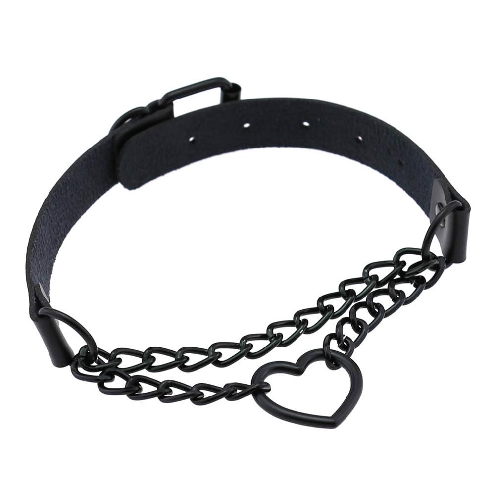Готический Харадзюку Черное Сердце Цепь Кожаный Чокер Ошейник Панк Ожерелья для Женщин Девушек Пряжка Чокер Эмо Ведьма Украшения