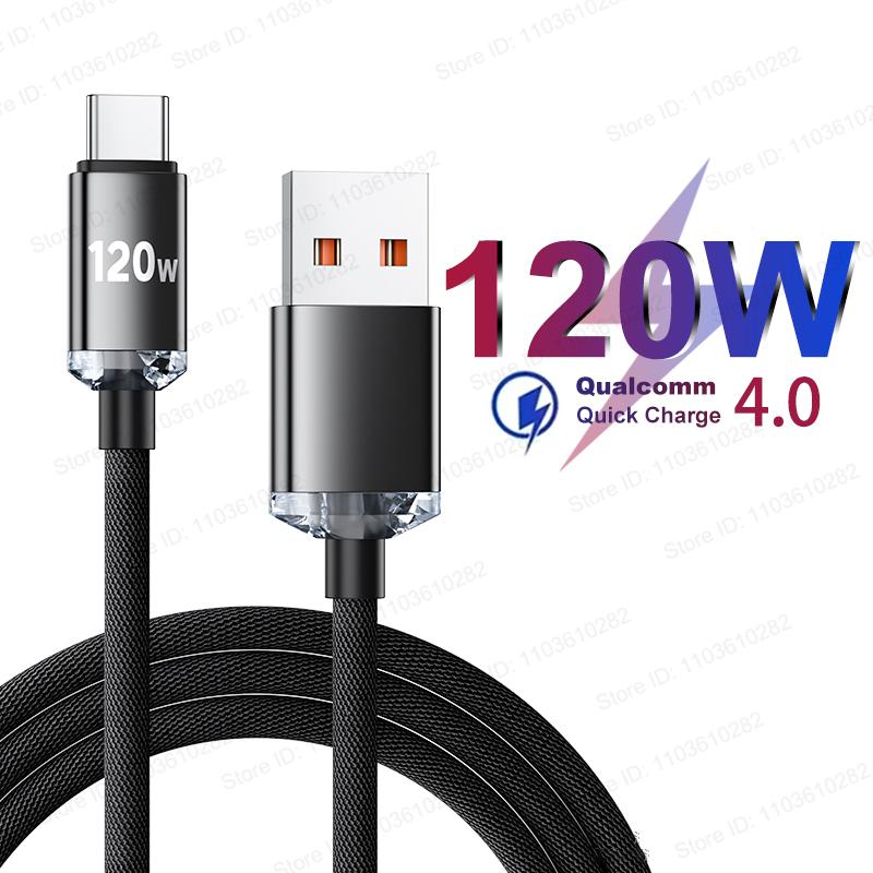 120W USB Type C Fast Charge Cable For Xiaomi Redmi Note 10 9 8 14 13 Pro Turbo Super Fast Charging Data Cord For Samsung