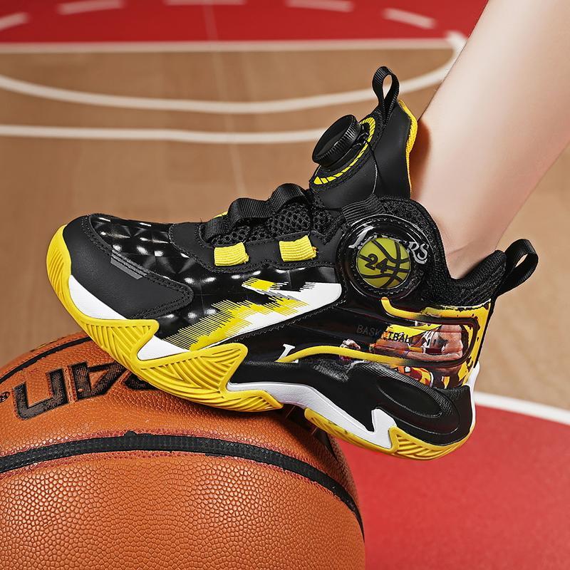 31-40 Детские Большие Размеры Противоскользящие Износостойкие Модные Высокие Баскетбольные Кроссовки Спортивный Тренд Детская Обувь