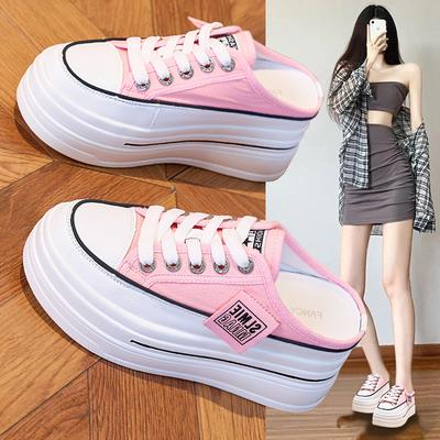 Белые туфли на толстой подошве для женщин, летние дышащие сетчатые туфли, полушлепанцы, универсальная спортивная повседневная обувь на платформе