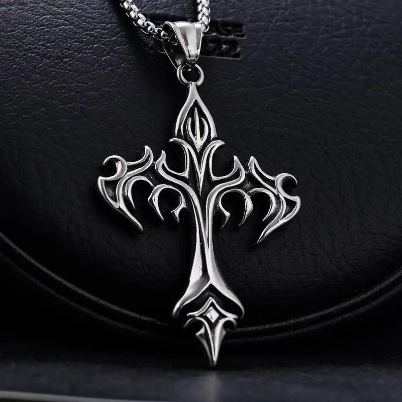 Men's Flame Cross Totem Retro Pendant Necklace