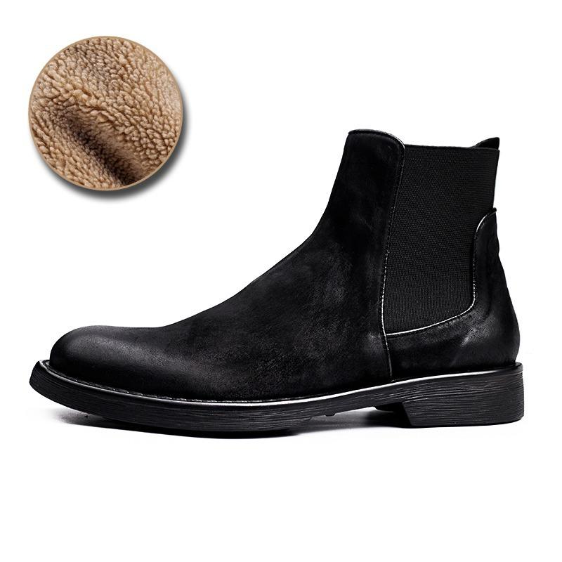 Chelsea Boots Men's High-Top Leather Shoes Locomotive Boots Men's Boots Winter Velvet Cotton Shoes Leather Boots Mid-Top Martin Boots Men