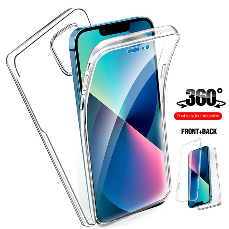 Двойной полный защитный чехол на 360 градусов для iPhone 13 12 11 Pro X XR XS Max 8 7 6S 6 Plus, прозрачный мягкий силиконовый жесткий чехол для ПК
