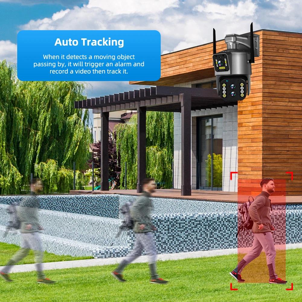 12MP 6K WiFi IP Camera Outdoor PTZ Three Lens Dual Screens 10X Zoom Auto Tracking Human Waterproof 4K CCTV Security Protection