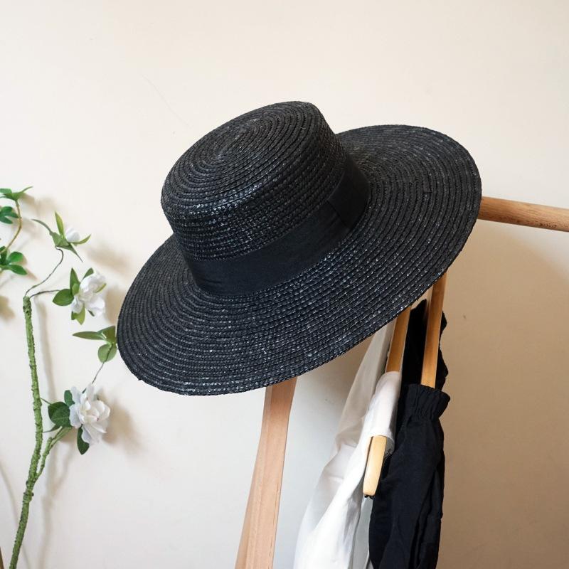 Французская ретро элегантная черная соломенная шляпа с большими полями для отпуска, летняя женская защита от солнца, пляжная соломенная шляпа, соломенная шляпа-джаз