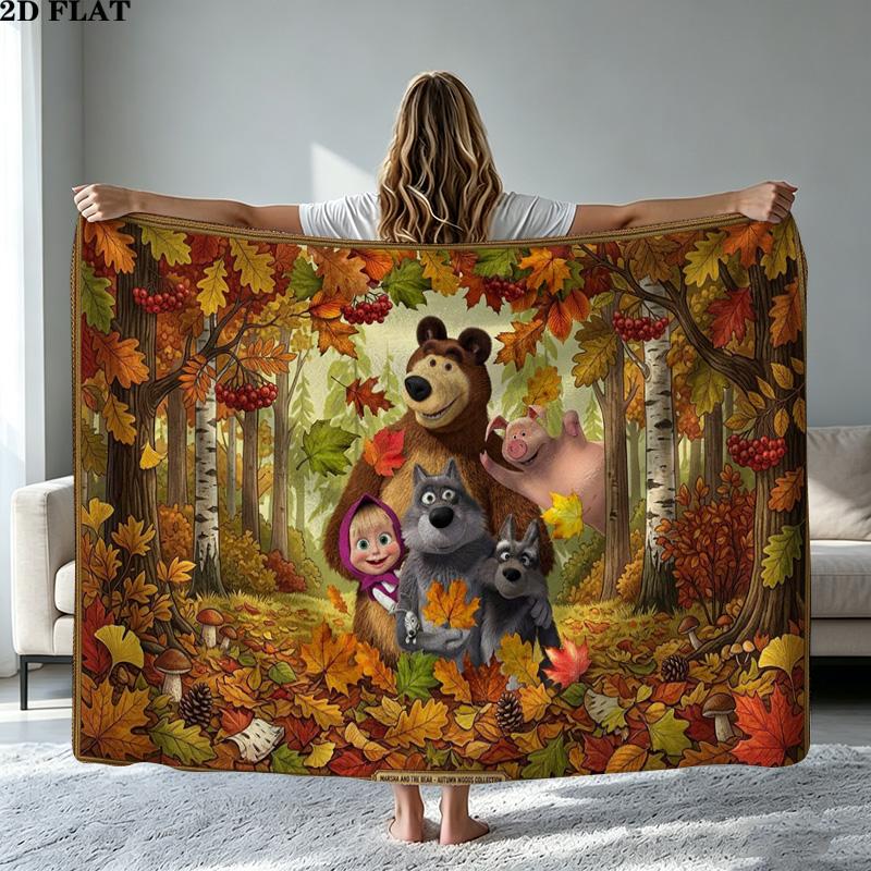 Cartoon Masha&Bear Print Flannel Blanket High Quality Warm Comfortable Cover for All Seasons Perfect for Gifts Home Decor