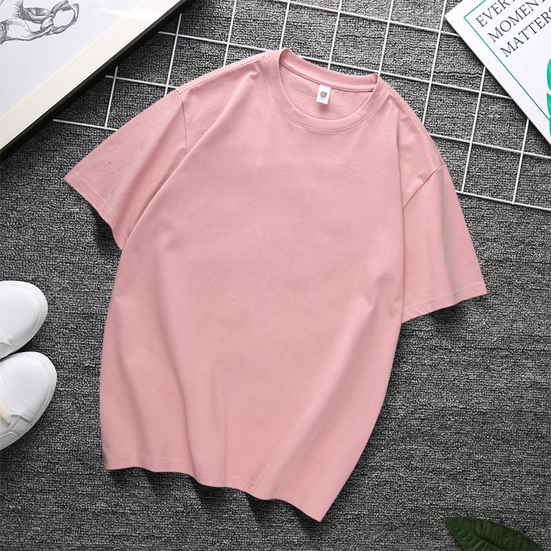 Zirunking Long-staple Cotton Short-sleeved T-shirt Unisex Top Youth Casual Solid Color Loose Round Neck Half-sleeved Top CHANGRONG