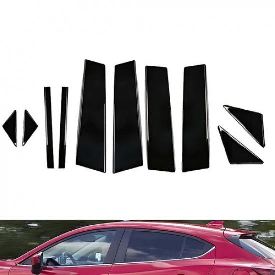 10PC Pillar Post Trim Door Window Docal Glossy Black For Mazda 3 Axela 2014-2018