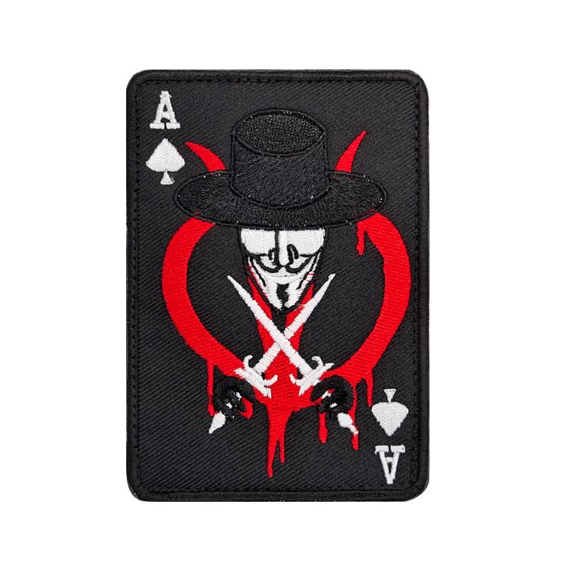 Пиковый туз Покер Череп Вышитая нашивка - Моральный значок на липучке для рюкзака