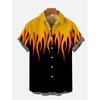 Men's 3D Flame Printed Shirt Hawaiian Casual Short Sleeved Shirt Fashion Beach Vacation Lapel Shirt Men's Summer Button Up Shirt