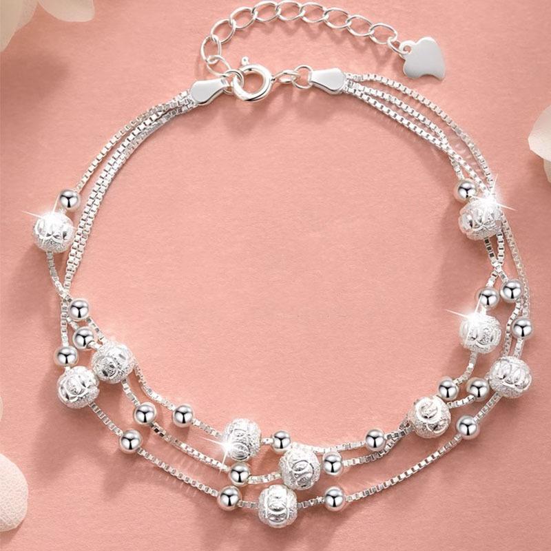 Sparking Double Layer Bracelets for Women Girls Vintage 925 Sterling Copper Small Beads Chain Bracelet Daily Wear Zircon Gifts