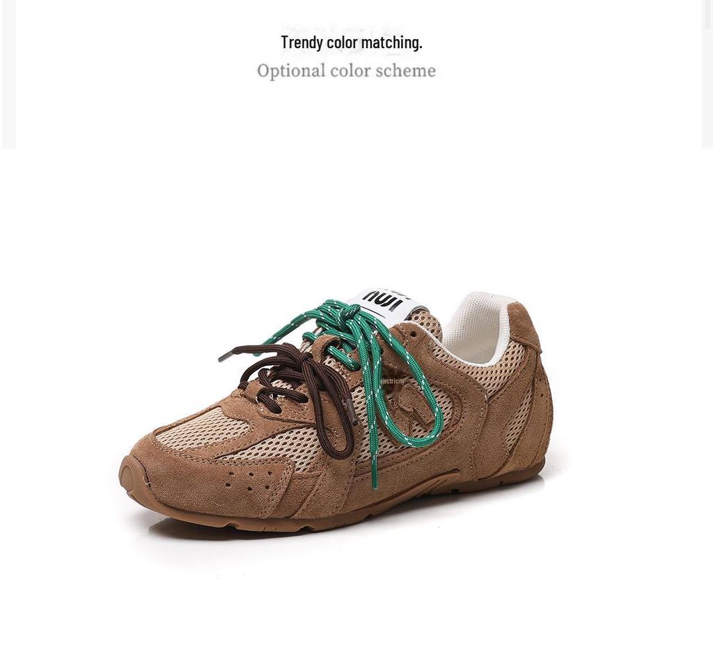 Женские кожаные кроссовки Dexun осень 2024 года: Двухцветные шнурки, стиль Форреста Гампа, повседневные туфли для папы