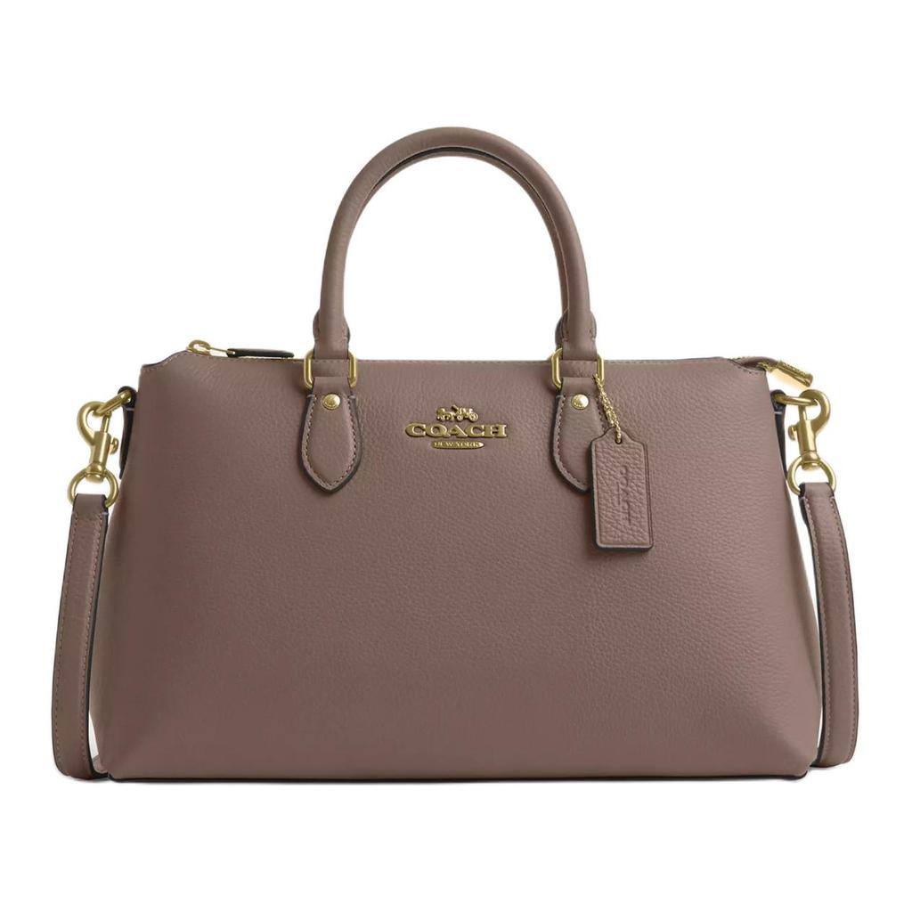 Coach Грузия 34 Сумка-тоут на молнии Изысканная фактурная кожаная сумка через плечо Большая женская сумка Темно-каменная CR156-IMV2R