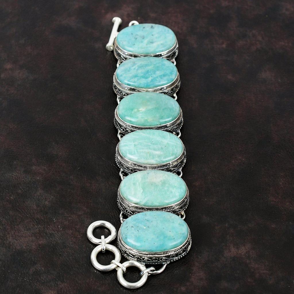 Браслет из амазонита, браслет из стерлингового серебра 925 пробы, винтажные ювелирные изделия, регулируемый браслет-цепочка, ювелирные изделия ручной работы, браслет из драгоценных камней, подарок для женщин