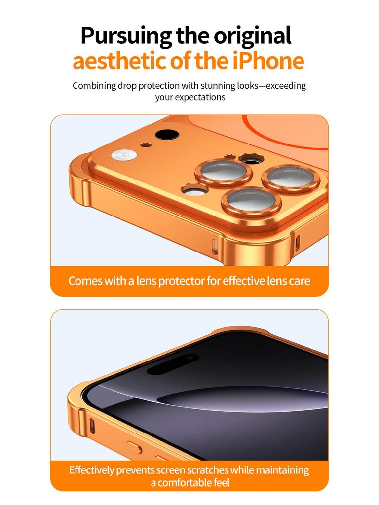 Металлическая рамка для iPhone 16 Pro Max с магнитной адсорбцией и защитой объектива для iPhone 17
