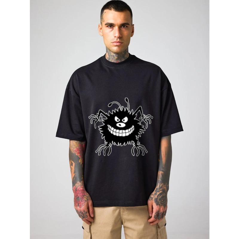 Oversized T Shirt Black Spider Monster Graphic Print Casual Streetwear Unisex Top for Men and Women Daily Wear Party Outfit