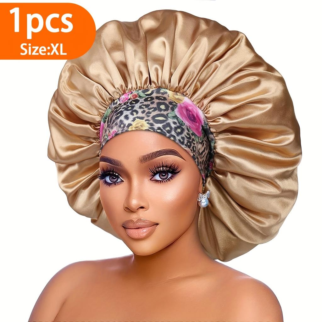 1PCS Satin Hair Bonnet For Women Elastic Wide Band Sleep Cap Silkly Satin Cap For Braid Curly Natural Straight Hair - Bathroom Accessories