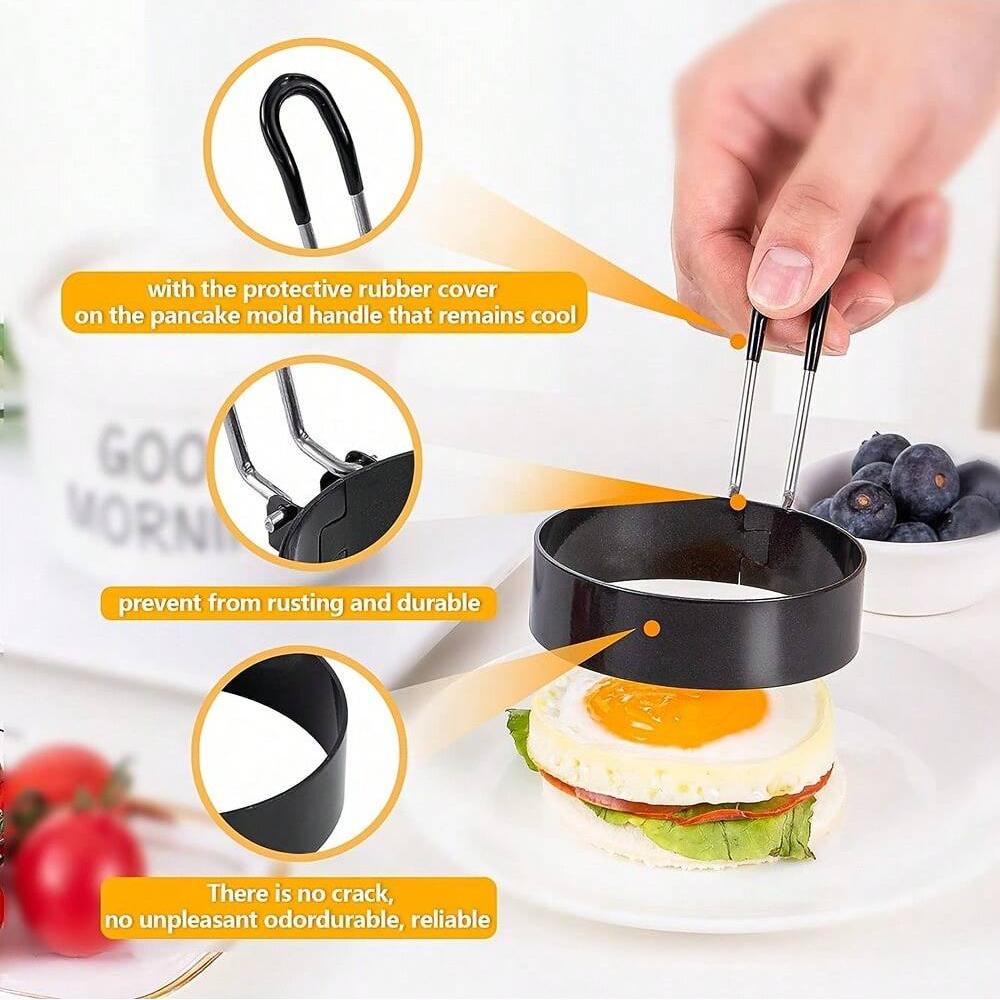Egg Rings Stainless Steel Egg Molds for Frying Round Egg Cooker Ring for Griddle Breakfast Cooking Fried Egg Rings Nonstick Mold