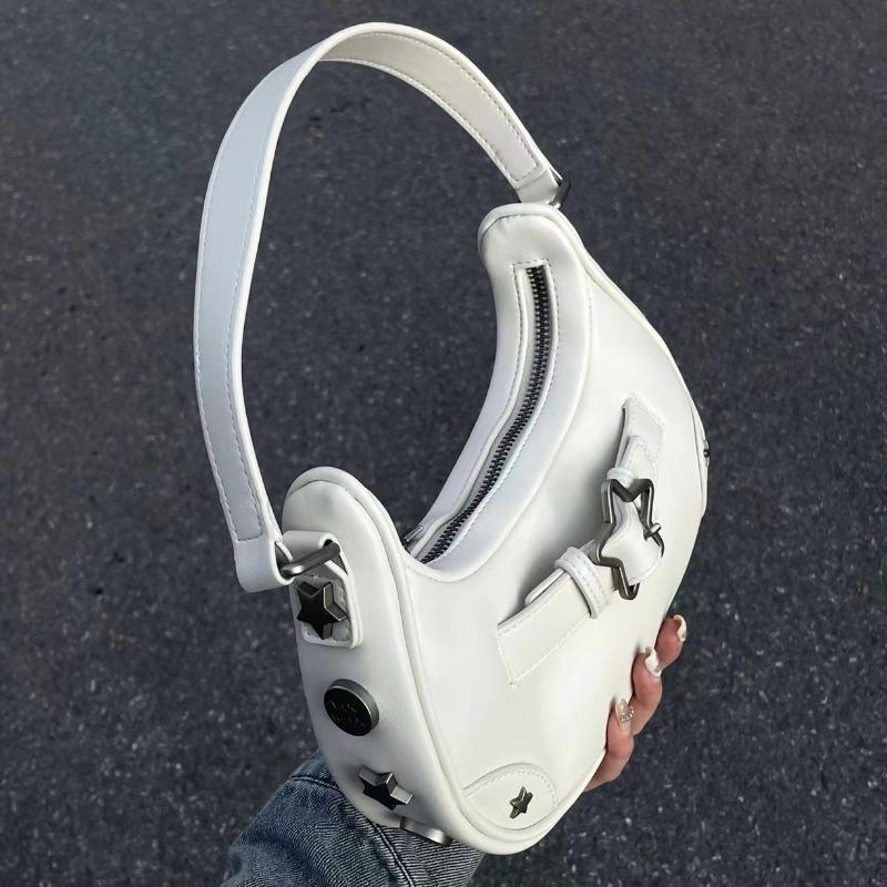 Винтажная корейская повседневная милая белая сумка-тоут со звездой на плечо, подмышки, женские сумки на ремне, кожаные кошельки на молнии, женские сумки