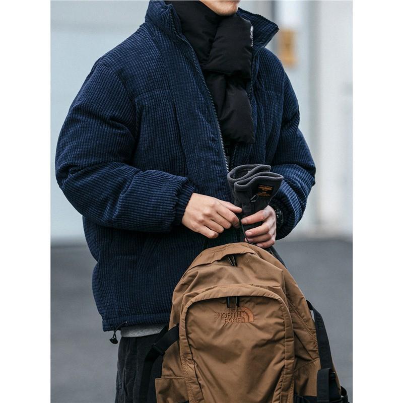 Winter Japanese Retro Loose Corduroy Padded Jacket Stand Collar Warm Coat Men