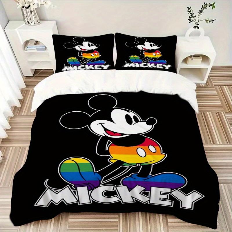 3pcs Colorful Mickey Design Printed Quilt Set, Includes 1 Quilt Cover and 2 Pillowcases, Machine Washable, Suitable for All Seasons.F013