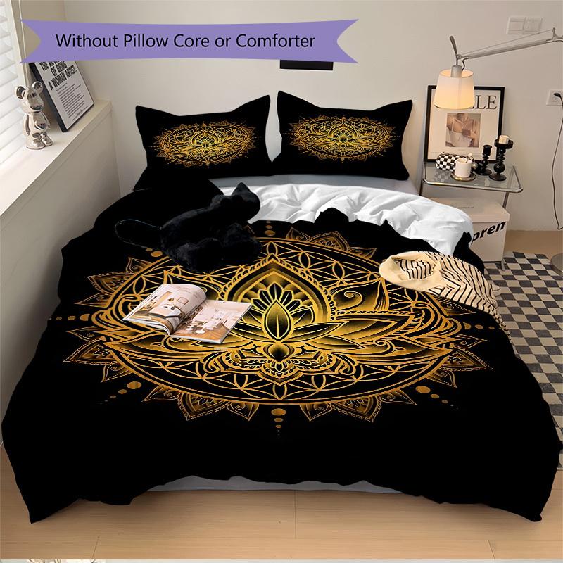 3pc Lotus Mandala Cover Set - 1 Quilt Cover + 2 Pillowcases, All Seasons Bedroom Setting, Perfect for Home002