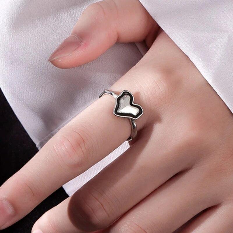 ANENJERY Кольца Y2K Love Heart для женщин, новинка 2024 года, модное серебряное кольцо, модные ювелирные изделия, подарки