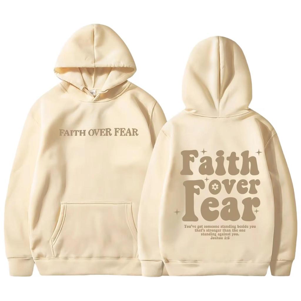 FAITH OVER FEAR Fashionable and Casual Back-collar Plus Velvet Hooded Loose Sweatshirt for Female Students European Goods