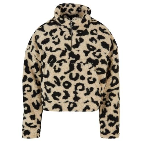 Urban Classics Womens/Ladies Leopard Print Sherpa Short Sweatshirt