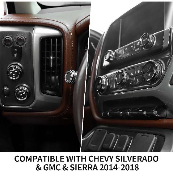 for Silverado Center Console Knob Cover Trim Ring Black for Chevy Silverado/Suburban/GMC Sierra 2014-2018 Black Interior Accessories 8pcs