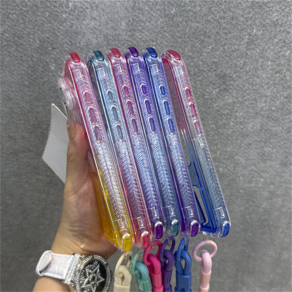 Gradient Slot Card Holder Wrist Strap Lanyard Phone Case For iPhone 15 16 Pro Max Plus 13 12 Air Cushion Bumper Protective Cover